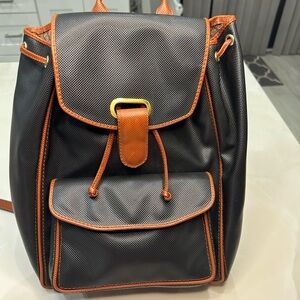 Bottega Veneta “Made in Italy” Brown Trim & Black Nylon Drawstring Backpack